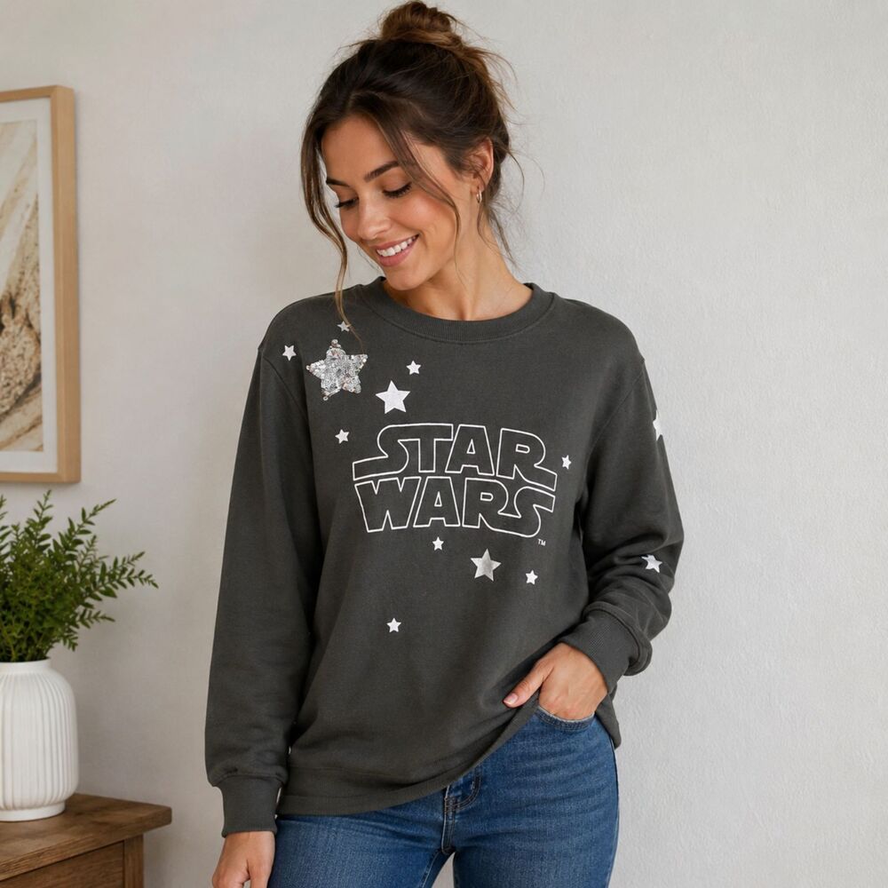 Star Wars Pullover Sweatshirt Womens Small Gray Long Sleeve Crewneck